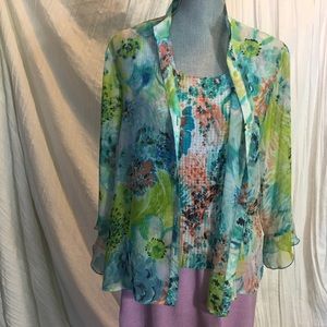 Sheer button up blouse & tank top - floral - set